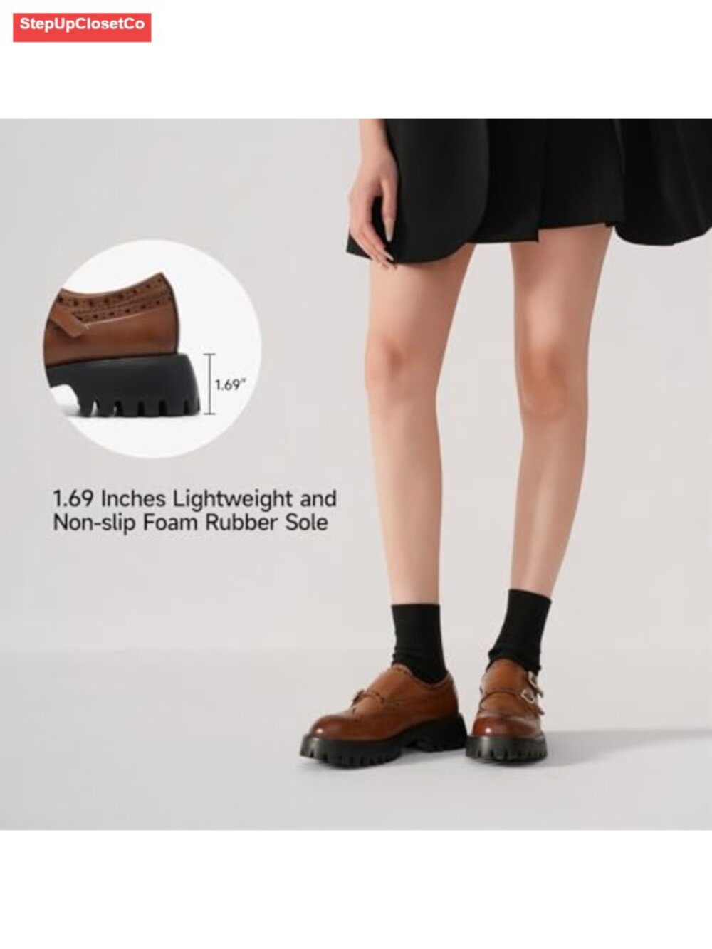 Women's Chunky Calfskin Leather Loafers Lug Sole Tassel Slip On - Picture 4 of 6